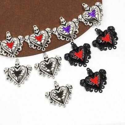 10pcs Mixed Color Alloy Gothic Style Skull & Heart Pendant, Suitable For DIY Bracelet, Necklace, Bag Charm, Keychain, Jewelry Accessories, Fashion Charm Party Favors, Gift For Friends And Classmates