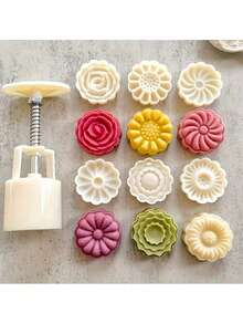 6pcs Chrysanthemum & Rose Mooncake Mold Set, Hand-Pressed Non-Stick, Mung Bean Ice Cream, Cartoon Shape, Baking Cake Mold, Kitchen Tool - Multicolor - View 4