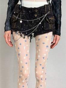 1双 - 蓝白星形提花丝袜，女士超薄夏季连裤袜，修身塑形JK款基础袜，甜美白色 - 彩色 - 查看 8