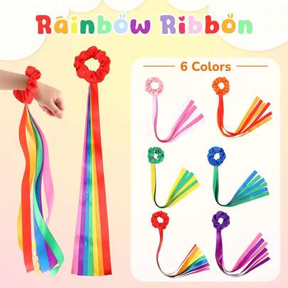 6pcs Rainbow Dance Ribbons, Multicolor Handheld Dance Wristbands, Gymnastics Dance Ribbons, Handheld Rhythmic Tassel Dance Props, Elastic Bands, Suitable For Dance Performances, Gymnastics Performances And Holiday Decorations, Handheld Rhythmic Tassel Dance Props Gift, Wedding Birthday Party Supplies, Bridal Shower Ribbon, Dance Sticks Music Class, Gymnastics Dance Ribbons, Perfect For Festivals And Holiday Events