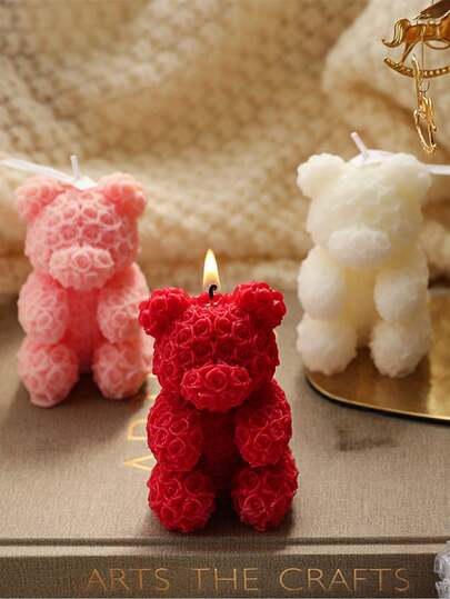 1个可爱的3D玫瑰雕刻小熊香薰蜡烛 - 玫瑰小熊家居客厅浴室装饰浪漫蜡烛，朋友生日礼物，周年纪念浪漫蜡烛