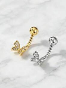 1pc Dual Butterfly Flutter Gold/Silver Navel Ring Belly Button Nail Body Jewelry - Butterfly - View 1