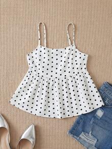 Áo tank top hai dây chấm bi màu xanh hải quân cho bé gái tuổi teen, áo crop top peplum dễ thương, áo mùa hè thoải mái để mặc hàng ngày (YY1147) - trắng - Xem 7