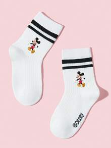 Disney 1/5双装春夏校园风双条纹袜子，可爱卡通米奇图案，休闲百搭柔软中筒袜，透气吸湿运动袜，适合休闲活动、度假、旅行、日常穿着、返校季等场合。 - 彩色 - 查看 4
