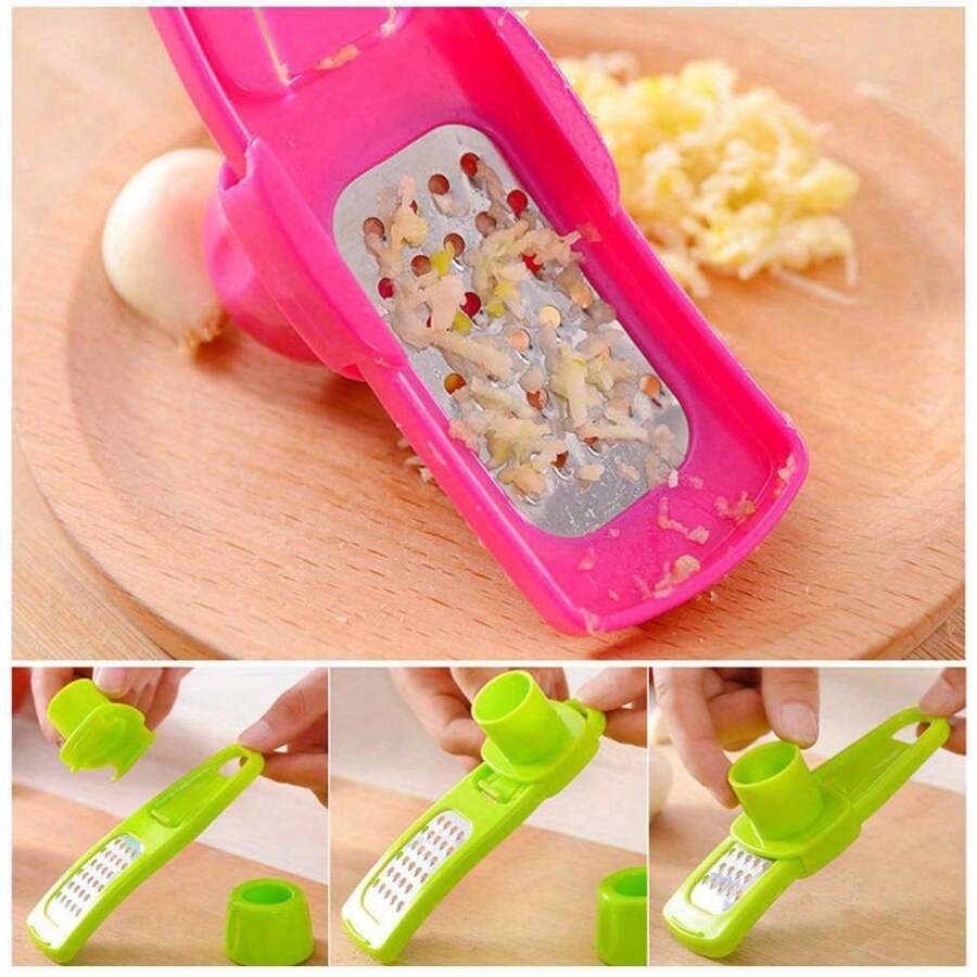 一套不锈钢蒜姜压榨器、手动多功能姜片器、塑料厨房刨丝器和户外烹饪研磨工具 - 玫瑰紅 - 查看 1