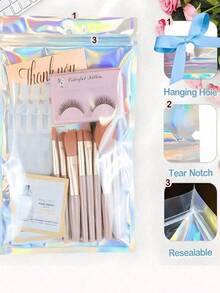 100pcs/30pcs/10pcs/1pc Laser Holographic Resealable OPP Bags, Jewelry Retail Bags, Gift Packaging Bags, Christmas - View 2