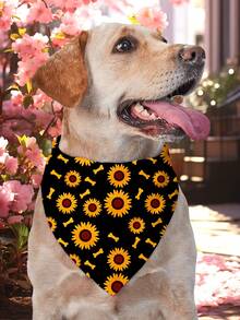 2 piezas Pañuelos triangulares ajustables con estampado de plantas y frutas para perros y gatos pequeños a grandes, con diseños de árbol de coco, girasol, para primavera y verano - Multicolor - Ver 2