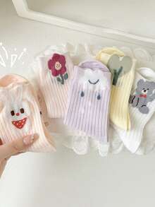 5 đôi tất lưới mỏng cho trẻ em, 2-16 tuổi, tất mùa xuân/hè mới cho bé gái, tất dài đến bắp chân hình động vật hoạt hình dễ thương, thích hợp cho bé mặc hàng ngày. - Nhiều màu - Xem 5
