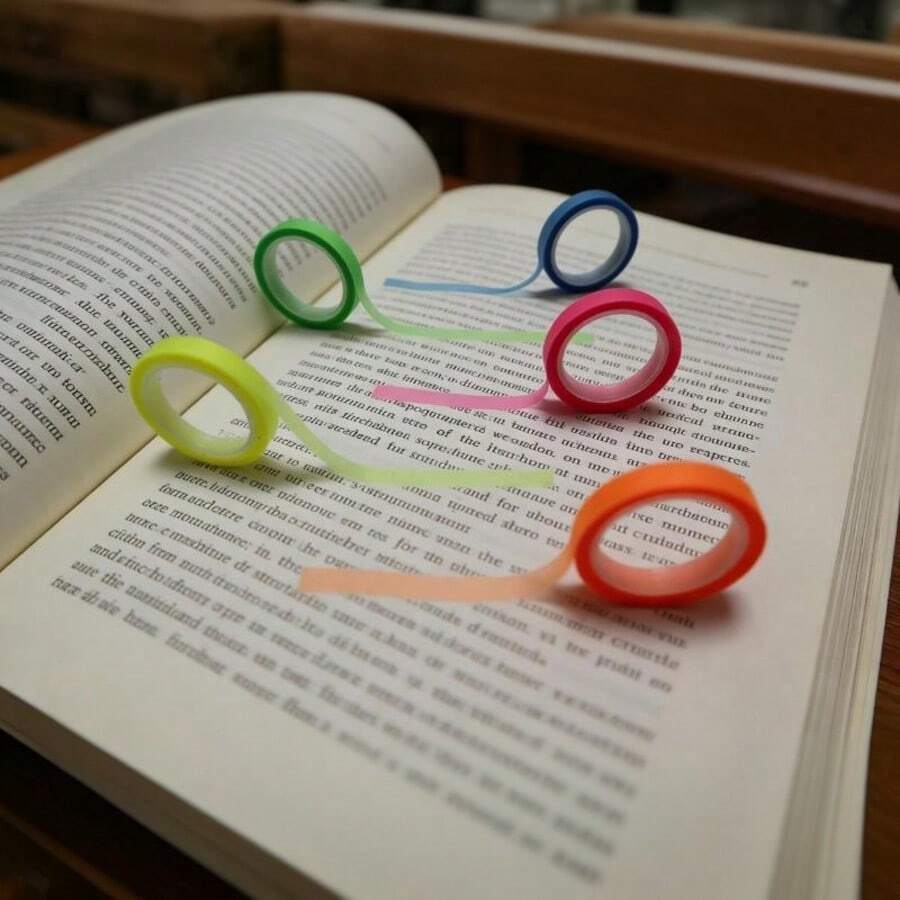 VANRA 5m/Roll Fluorescent Highlighter Transparent Removable Bookmark, Student & Office Supplies - Multicolor - View 1