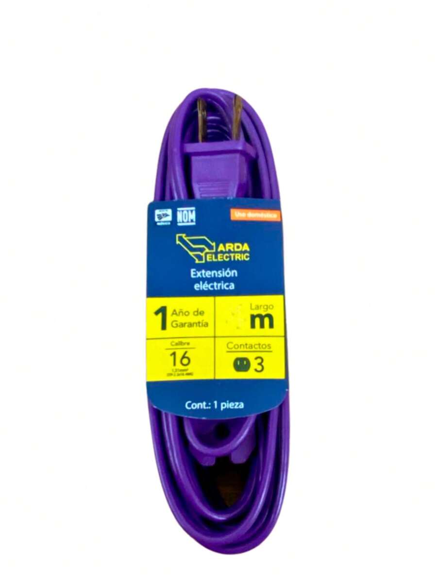 Extensión Eléctrica Doméstica 2 m Color Violeta – Cable de Extensión para Hogar - Tipo de Enchufe A USA (110-127V) - Ver 1