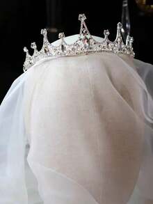 1pc Women's Fashion Princess Crown Rhinestone Headband, Sweet Birthday Hair Accessory - Silver - View 4