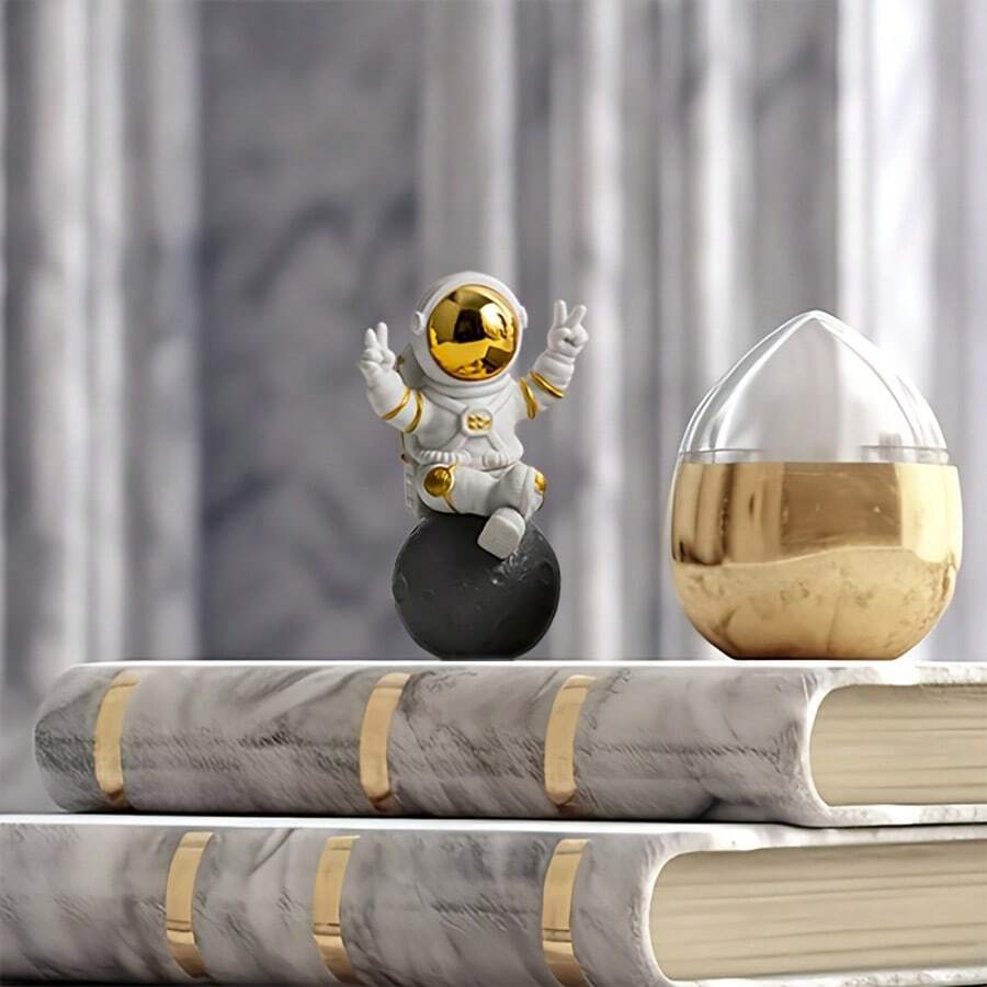 1 Stück moderne Astronauten Figur - Weltraum-Themen Tischdekoration, mit goldenem Helm und Marmoruntergrund, geeignet für Zuhause oder Büro, einzigartiges Geburtstagsgeschenk, Weltraum-Themen Raumdekoration für Weihnachten, Halloween und Herbst