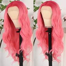 13X4 Free Part Black Green Highlights Body Wave Lace Front Wigs Pre Plucked Soft Long Wavy Hair Wigs Heat Resistant Wave Wigs Glueless Christmas Wig Long Wavy Synthetic Lace Front Wigs For Women Perfect For Daily Wear & Parties - 漸層粉紅色 - 查看 4