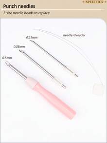 1 Set Multi-Color Practical DIY Hand Embroidery And Punch Needle Tool Kit, Includes: 1 Interchangeable 3-Head Punch Needle, 1 20cm Diameter Embroidery Hoop, 1 Punch Needle Fabric, 1 Embroidery Fabric, 1 Pack Of 16 Embroidery Needles, 1 Pair Of Scissors, 1 Needle Case, 9 Metal Yarn Needles, 1 Random Color Threader, 1 Marking Pen - A - View 4