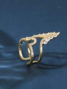 1 pieza Anillo abierto con patrón hueco chapado en cobre, uso versátil diario para mujeres - B - Ver 5