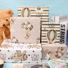 Dtiafu - Pl de  para baby sower 12 ojas pl de  para bé con oso café verde bo de aire caliente para niñas y niños boda baby sower fiesta de cumpleaños 20 x 28 pulgadas - Papel de regalo para bebs - Ver 4