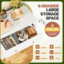 6 Drawer Double Dresser, Wide Wood Chest Of Drawers Storage Tower Storage Living Room Bedroom - 白色 - 查看 5