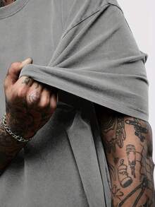 Men Gray Washed Streetwear Brand Street 100 Percent Cotton Oversized T Shirt Eye With Wings And Vons Dutchs Text Casual Outfit For Daily Wear Urban Fashion | Vintage Heavyweight T Shirt | Perfect Gift | Loose Comfortable Breathable | Machine Washable Fabric | Hip Hop Cool Style | Drippy Clothes | Y2K - Xám - Xem 3