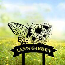1pc Personalized Floral Design Garden Sign, Customized Garden Stake With Bird, Metal Yard Art For Outdoor Decoration, Personalized Name Mother's Gift, Gardening Gift, Housewarming Garden Bloom - Multicolor - View 42