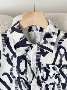 2pcs Boys' Casual Summer Vacation Zebra Print Shirt And Shorts Set - Black - View 3