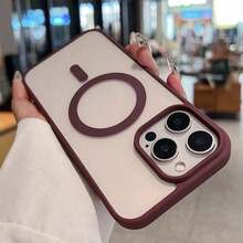 QY-QY-Transparent Magnetic Phone Case, Compatible With IPhone 17 Pro Max, 16, 15, 14, 13, 12, 11 Pro Plus Max, Mini 7, 8, SE, 16e, 7P, X, XR, Xs Max, Shock-Proof Protective Cover, Compatible With Samsung S25 Ultra, S24 Ultra, S23 FE, S22+ -8192 - 酒紅色 - 查看 4