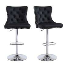 Velvet Bar Stools Set Of 2, Height Adjustable Breakfast Bar Stool, Counter Modern High Chair With Lion Knocker, Suitable For Bars Kitchens And Breakfast Counters, Black - Black - View 6