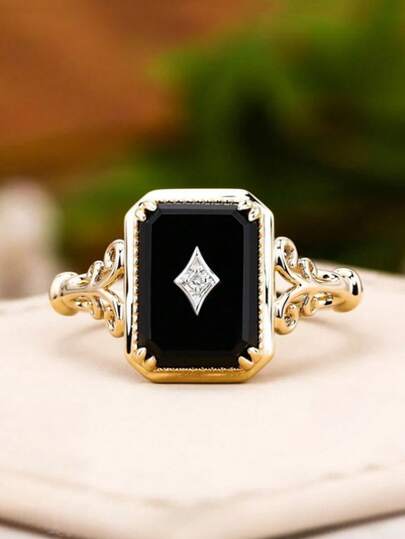 1pc Fashion Single Ring With Synthetic Zirconia, Elegant Men Women'S Jewelry Gift, Ideal Party Gift For Family And Friends