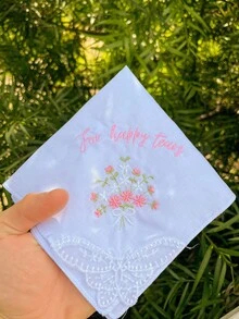 Wedding Embroidered Handkerchief With Fan-Shaped Lace Edge Design, Fun Blue Accessory For Bride's Wedding Day, Gift For Mother Of The Bride, Summer Birthday, Beach, Back To School Season, School Supplies, Room Decor - Multicolor - View 5