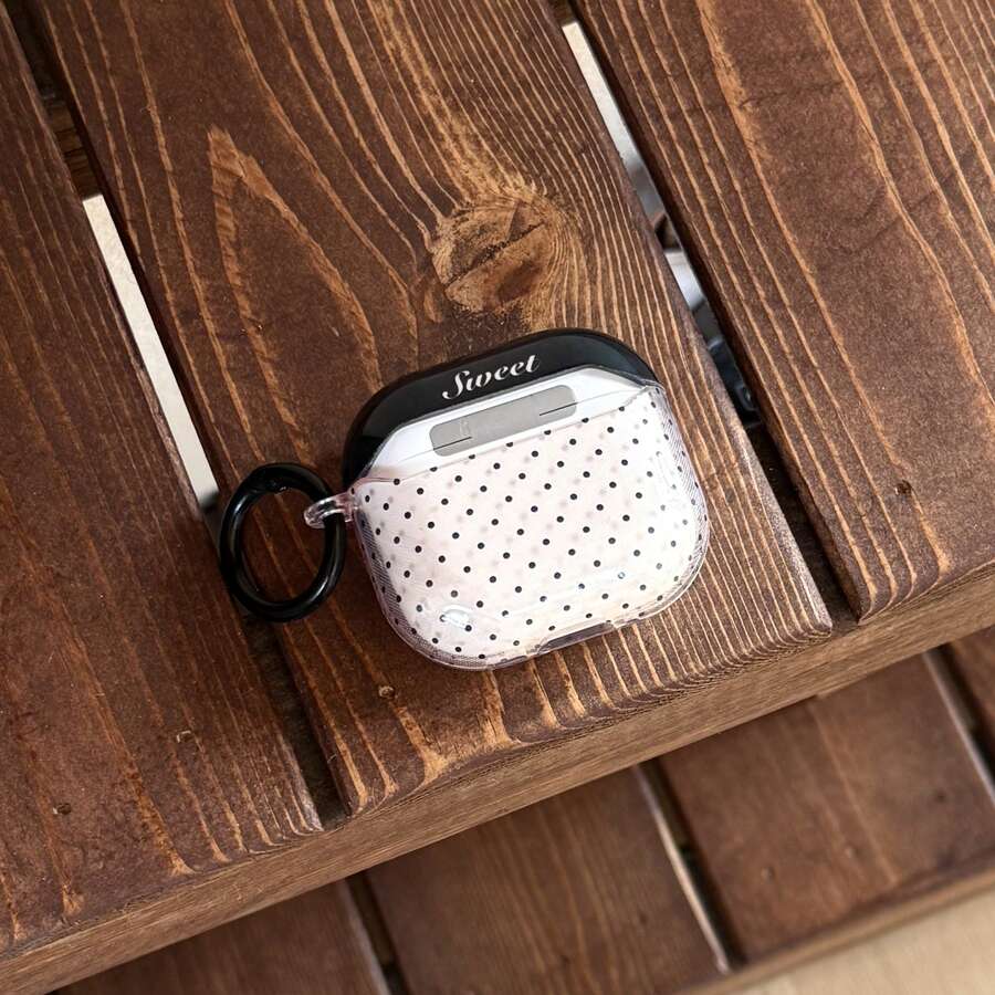 极简半透明粉黑波点挂环耳机保护套，兼容 Pro 2、新款/半代 Apple 4 极简耳机保护套（女士款）