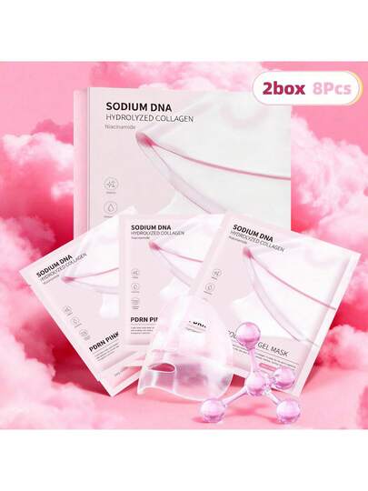 PDRN Salmon DNA Pink Collagen Gel Mask 2-Box Bundle | Color-Changing Gel, Overnight Hydrating Face Mask For Glowing Skin - Firming, Elasticity & Fine Lines Reduction | Low-Molecular Collagen, Cooling Effect & Pore Minimizing | Dermatologically Tested, Gentle For All Skin Types | Korean Skincare, 28g, 4pcs/Box, 8pcs