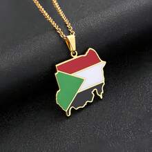 1 Piece - Map Republic Flag Pendant Necklace,Lady Flag Necklace, Gold-Plated Stainless Steel Material Map Pendant Necklace - Multicolor - View 3