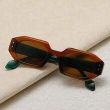 Irregular Square Sunglasses Retro Personality Color-Block Thick Frame European And American Cross-Border  Fashion Hip-Hop Sunglasses - Tea Basket With Tea Leaves (green Stem) - View 1