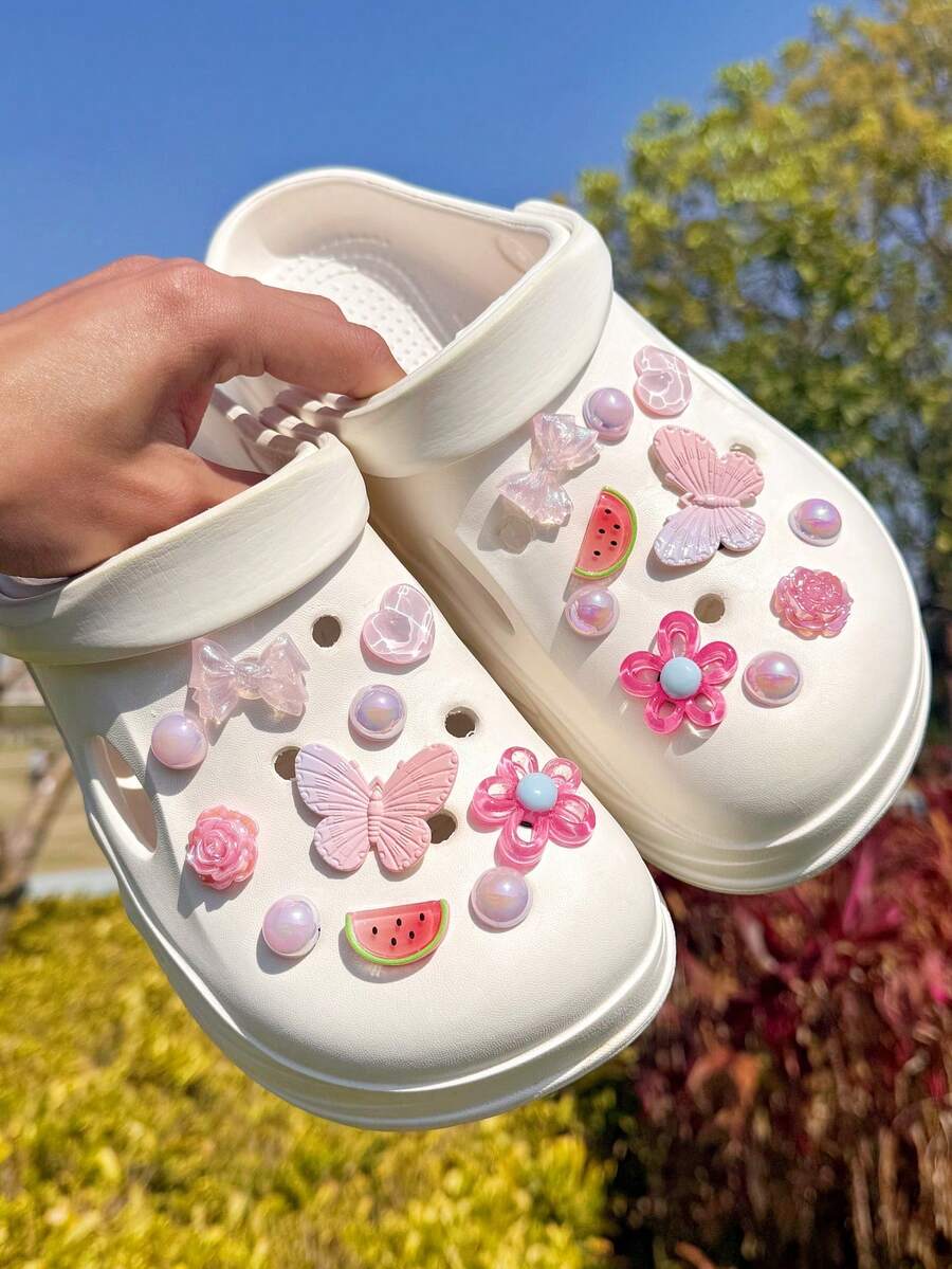 20 piezas Accesorios lindos de sandalias DIY, Dijes desmontables para sandalias, Adecuado para sandalias de mujer, Decoración de zapatos personalizada y divertida - Rosa - Ver 1