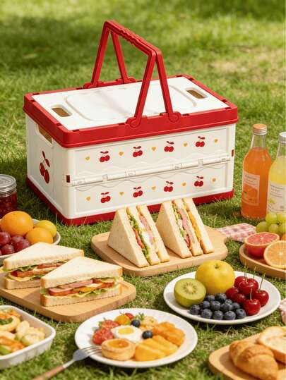 1个户外露营收纳篮，可折叠大容量食品零食杂货整理篮，适用于野餐或厨房使用。可折叠手持收纳篮 - 多功能可折叠整理篮，适用于户外露营、野餐、购物等 - 耐用PP材质 - 轻便且防紫外线 - 非常适合厨房、庭院、徒步旅行等场合。可折叠收纳篮，便携式购物篮，用于存放杂货，大容量野餐篮，用于整理物品和超市购物。