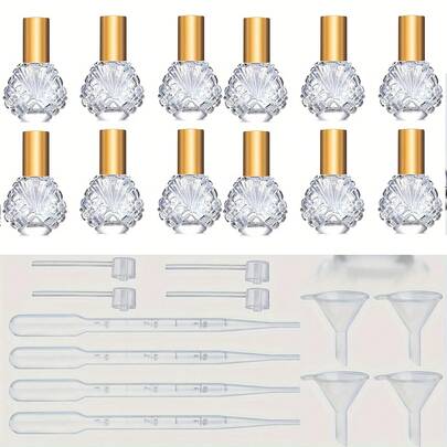 Conjunto de 8/12 frascos de spray de fragrância recarregáveis de 15ml, kit atomizador de fragrância de vidro à prova de vazamentos com funil e canudo, recipiente de fragrância portátil adequado para bolsa, academia, escritório, viagens, ótimo presente.