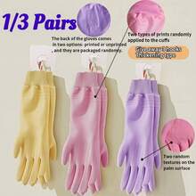 1/3 piezas Guantes de goma gruesos de PVC para lavar platos, de una sola capa con gancho incorporado, diseño de puño elástico, multiusos para limpiar la cocina, el baño y la ropa - A - Ver 1