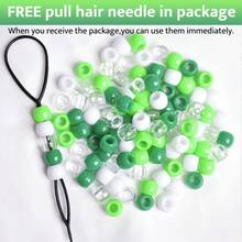 100 peças Contas de Plástico de 10*12mm com Grandes Furos, Adequadas para Acessórios de Tranças Africanas, Inclui Agulha de Puxar, Cores Verdes Variadas, Festival, Festa - Cor verde mesclada - Visão 4