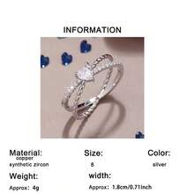 1枚时尚简约百搭心形锆石交叉设计戒指，完美适用于婚礼、订婚、情人节、生日等场合，是送给女性的理想礼物。 - 銀色 - 查看 7