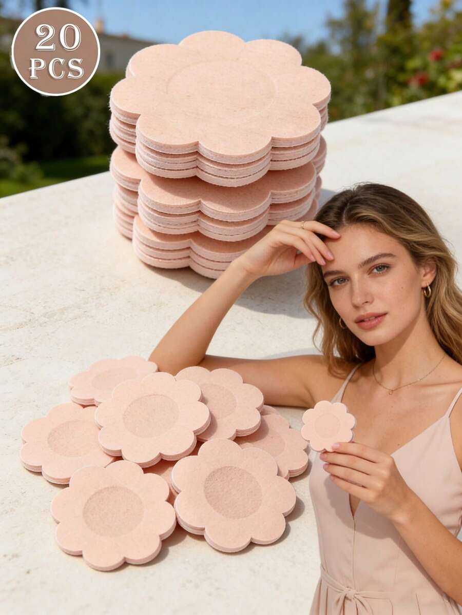 20pcs Disposable Non-Woven Nipple Covers, Invisible Breast Petals For Women, Breathable Chest Pasties For Summer Sports, Graduation/Wedding/Party/Photography Formal Dress Accessories, Daily Wear Bra Liners - Brown - View 1