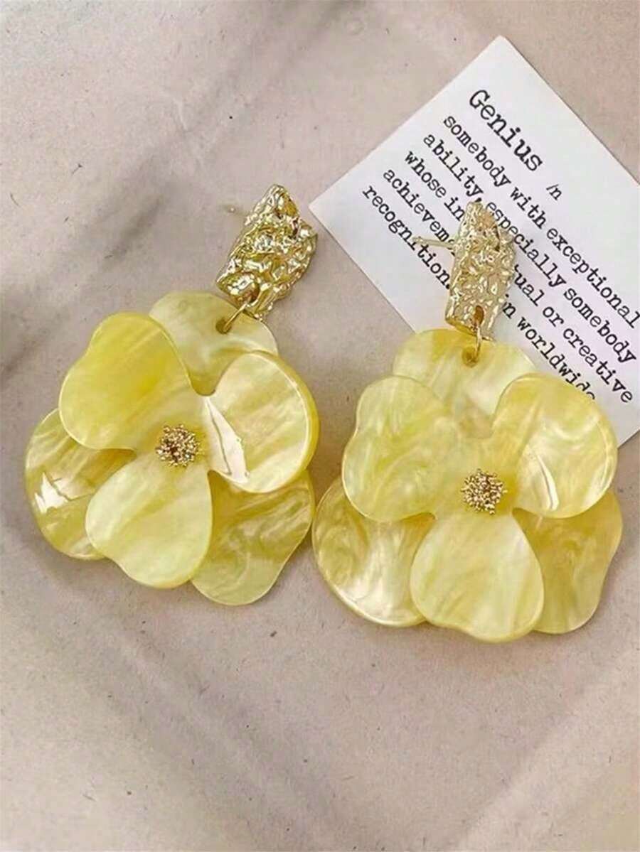 1 Pair Metal & Acrylic Flower Stud Earrings, Vintage Style Elegant Earrings, Luxury Jewelry Accessories For Women - 黃色 - 查看 1