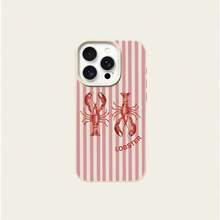 Striped 1pc TPU Material Cute Healing Lobster Pattern Phone Case Suitable For Apple 17 Pro Max/17/16 Pro Max/15/13/12/11, S20 FE/A15/S24/A55, Note 11/Note 12/Note 13 Pro, Full Coverage Anti-Drop Soft Protective Phone Cover,International Version, Not The Domestic Version - White - View 5