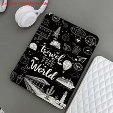 1 Piece Black & White "Travel THE World" Protective Tablet Case Folio Table Case With Pen Holder Compatible With IPad 10.9/10.2/ Air 5th Gen/Pro11/10th/9.7/Air 2/ (7th Gen)/ (8th Gen)/ Air 4/5/ Pro 11/ 10th Generation 10.9-Inch 2022 Smart Case/ Air 13(M3 2025)/ Air 11(M3 2025)/ Air 11(M3 2025)/ 11(A16 2025)/Compatible With Galaxy Tab S10+/S9/A9,Compatible With Xiaomi5/5PR/6/6PRO/7/7PRO - Multicolor - View 2