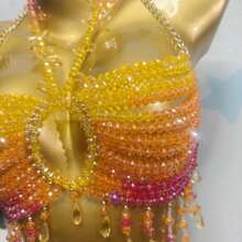 European And American Style Handmade Beaded Bust Chain For Women, Multi-Layer Beaded Body Chain For Beach Or Pool, Sexy Accessory, DIY Bikini Chain - 桔色 - 查看 4