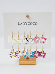 LADYCOCO 6对时尚可爱镂空花朵吊坠耳环，适合女性约会、派对和日常佩戴 - 彩色 - 查看 1
