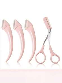 4/3pcs Pink Eyebrow Razor, Women's Facial Hair Removal Tool, Portable Eyebrow Trimmer, Stainless Steel Blade Eyebrow Razor, Eyebrow Shaping Makeup Tool, Grooming Supplies, Depilation Tool, Foldable - Eyebrow Trimmer - View 9