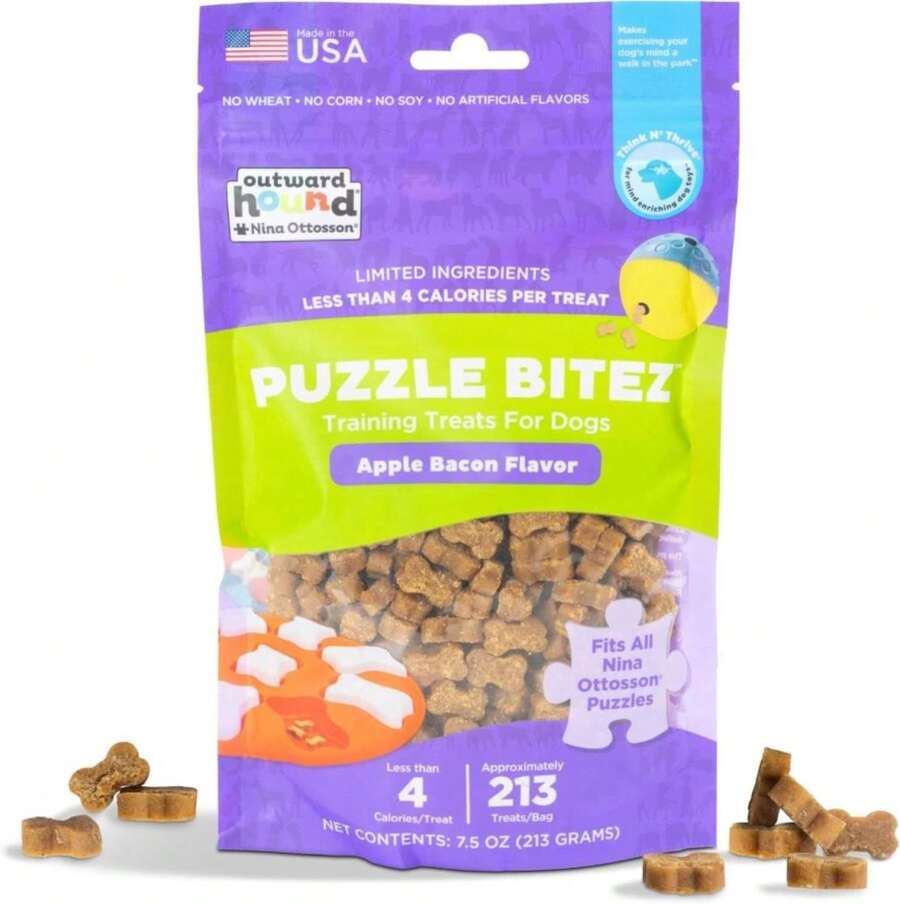 Outward Hound By Nina Ottosson Puzzle Bitez USA Made Dog Treats, Apple Bacon Flavor, Bite-Sized Training Reward And Interactive Puzzle Toy Treats, 7.5oz - ColorA - View 1