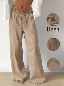 Women's Casual Comfortable Versatile Linen Loose Flowy Wide Leg Pants Spring - 杏色 - 查看 5