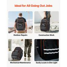 Werkzeugrucksack mit Rollen, 50 kg Tragkraft, 72 Taschen, Werkzeugtasche, verstellbarer Teleskopgriff & stabile Basis, Arbeitsrucksack-Organizer für Bau & Mechanik, 450x275x560 mm - 38,1 cm (15 Zoll), 1680D Oxford-Gewebe - Übersicht 6