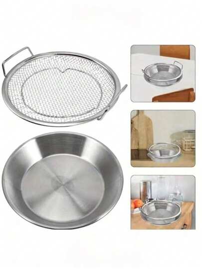 2 Pieces Stainless Steel Frying Mesh Basket Set, Easy To Clean, Non-Stick, Suitable For Draining Oil From Fruits And Vegetables, Convenient For Oil Draining, Portable Household Kitchen Cooking Tool, Kitchen Strainer Set, Fine Mesh Design, Essential Kitchen Tool And Accessory, Must-Have Kitchen Item For Home Chefs, Space-Saving Kitchen Storage Helper, A Christmas Kitchen Gift Choice
