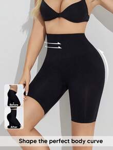 Women's High Waist Slimming Seamless Shaping Shorts - Black - View 3